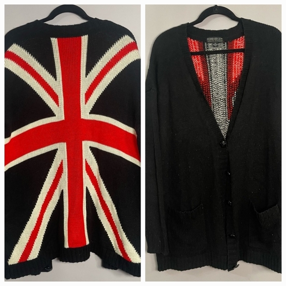 ISO! Not For Sale. Forever 21 Over Sized Union Jack / British Flag Cardigan - Picture 1 of 3